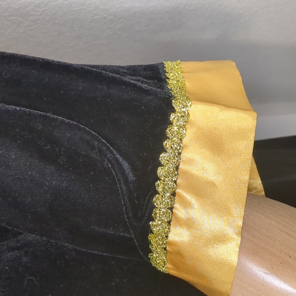 Vintage Serengeti Black Velvet Maxi Robe Kaftan Gold Satin Trim SZ. S Oversized - Picture 6 of 15